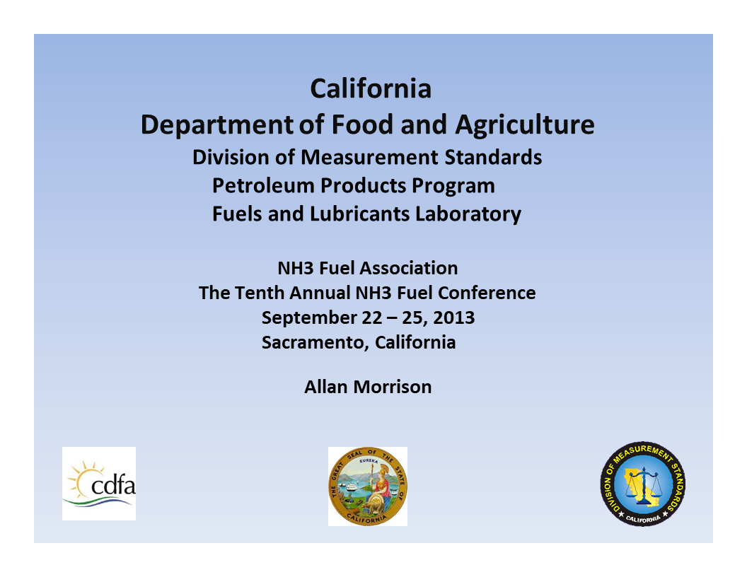 Ammonia as a Motor Vehicle Engine Fuel from a Weights and Measures Perspective