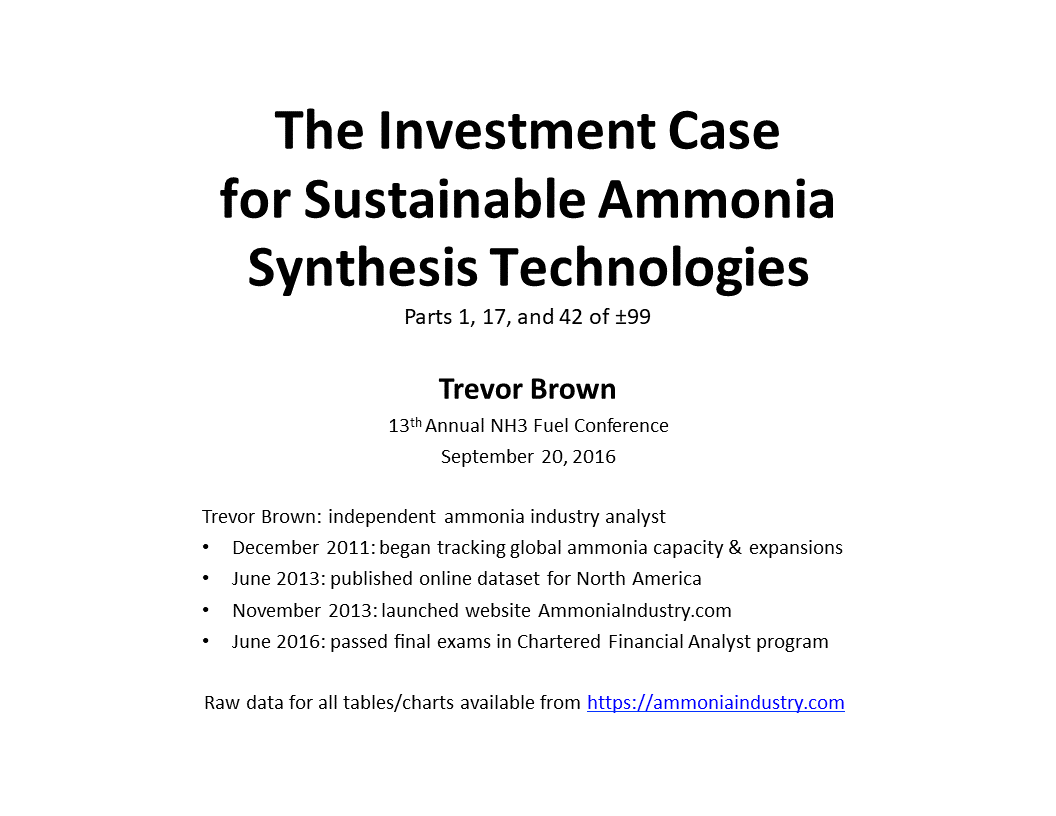 The Investment Case for Sustainable Ammonia Synthesis Technologies
