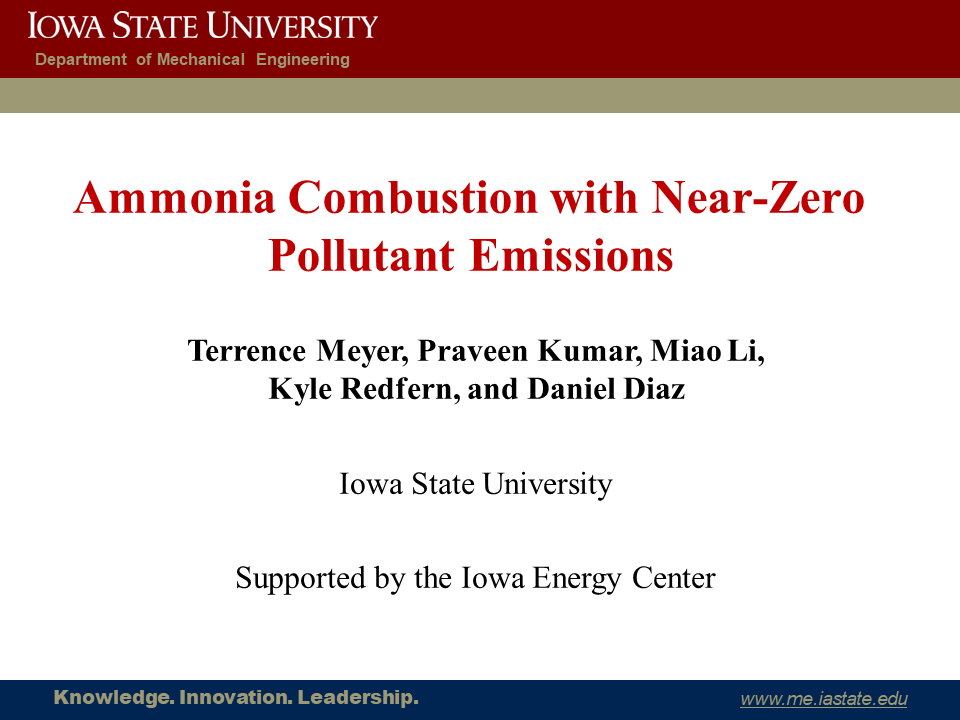 Ammonia Combustion with Near-Zero Pollutant Emissions
