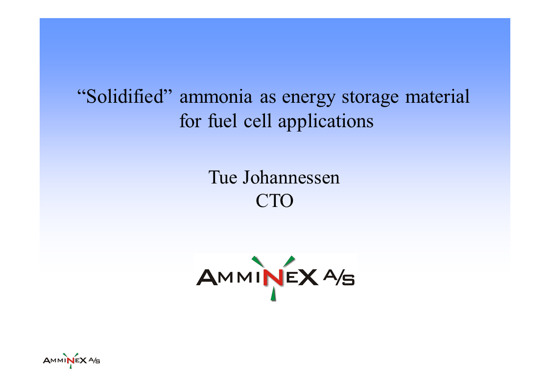 “Solidified” Ammonia as Storage Material for Fueled Cell Applications