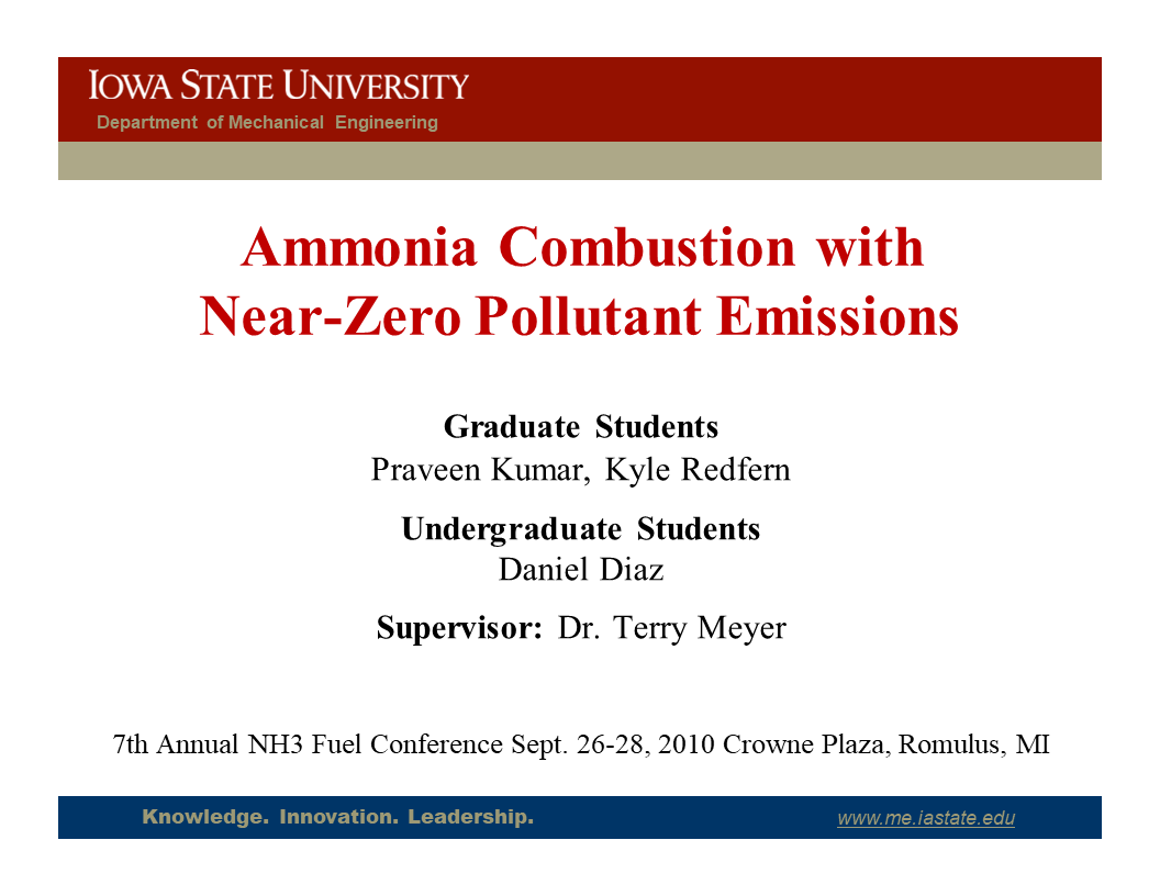 Ammonia Combustion with Near-Zero Pollutant Emissions
