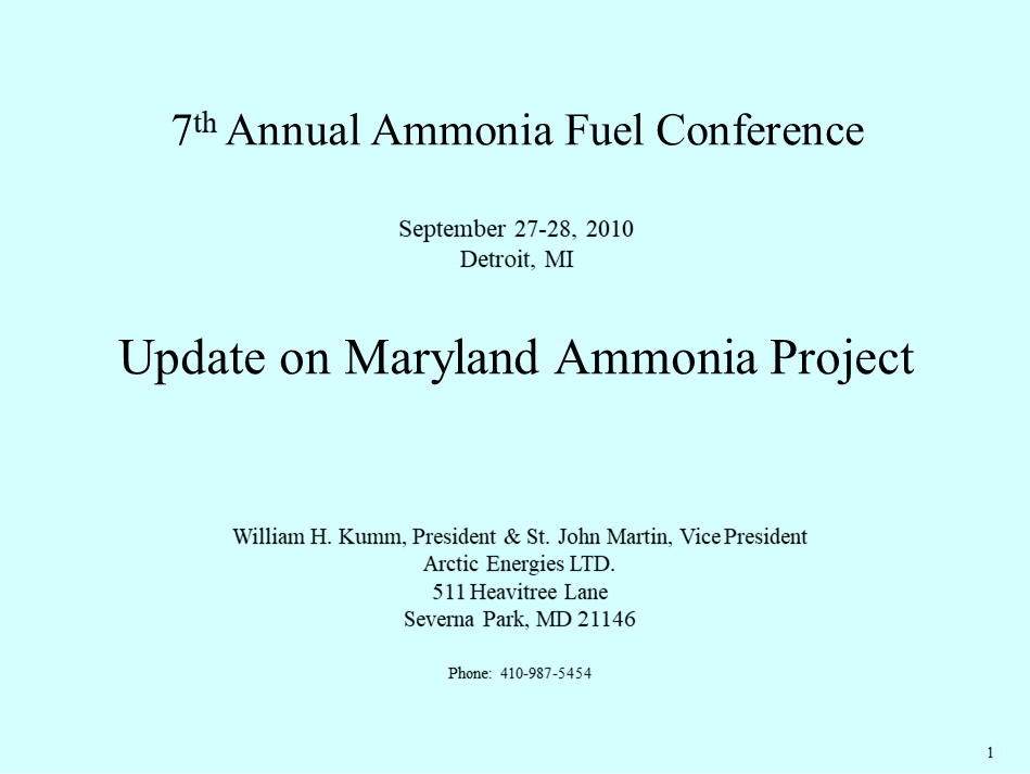 Update on the Maryland NH3 Project