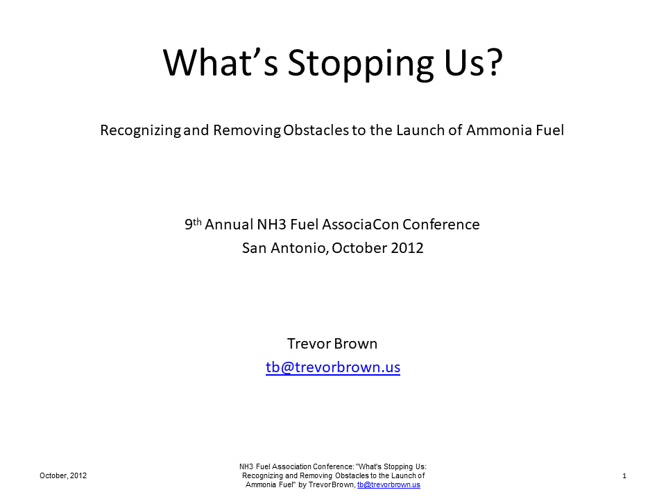 What’s Stopping Us? Recognizing and Removing Obstacles to the Launch of Ammonia Fuel