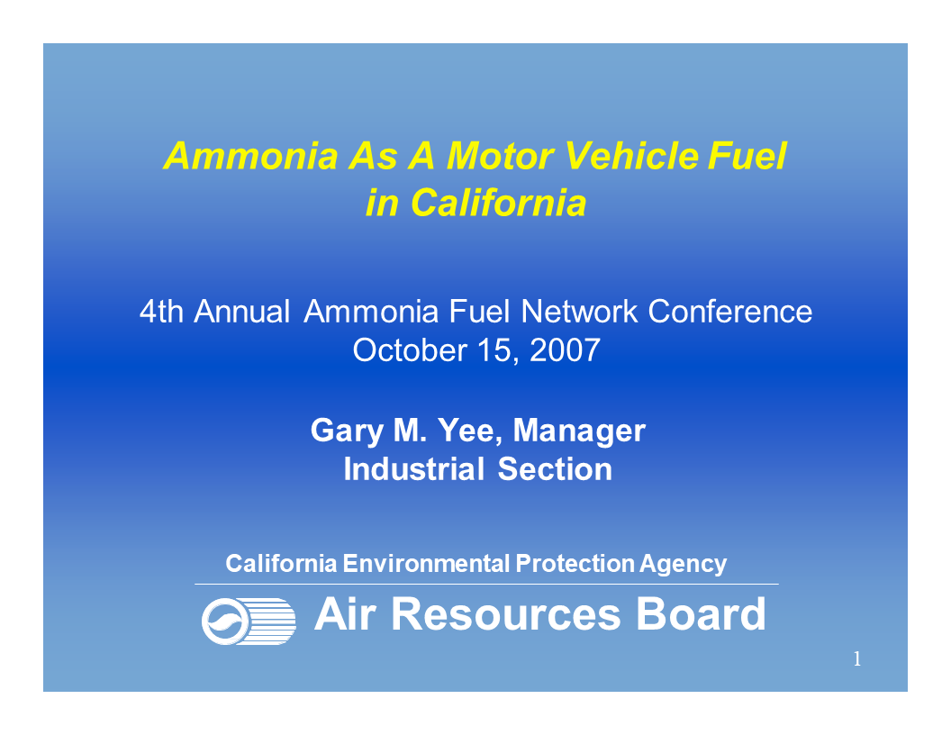 Ammonia as a Motor Vehicle Fuel in California