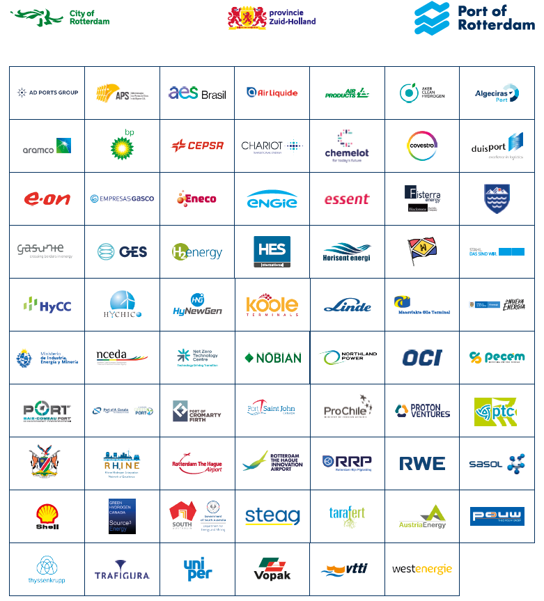 Organisations & governments joining the Port of Rotterdam to realise a new vision: supplying 4.6Mt of hydrogen to Europe by 2030.