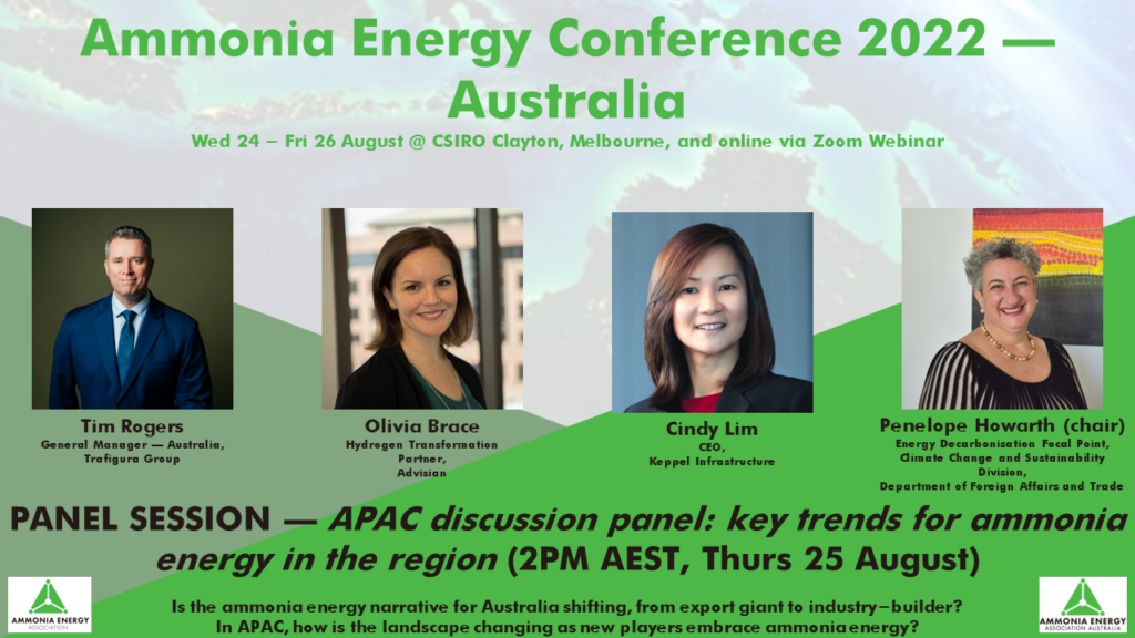 Our APAC discussion panel in our 2022 speaking program, featuring Tim Rogers (Trafigura), Olivia Brace (Advisian), Cindy Lim (Keppel Infrastructure), and panel chair Penelope Howarth (DFAT).