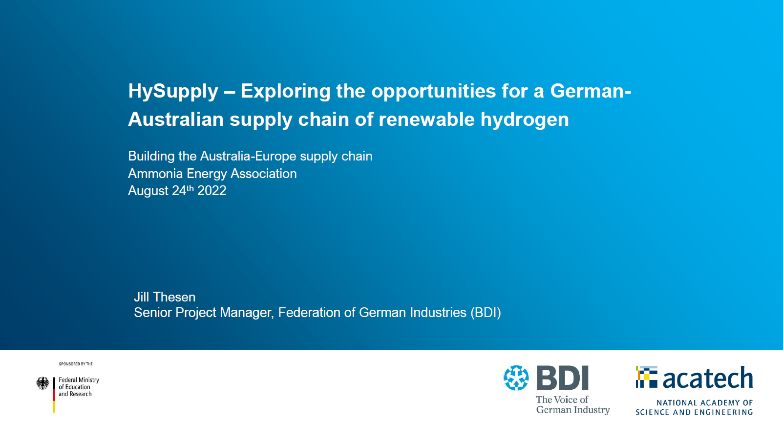 HySupply – Exploring the opportunities for a German-Australia supply chain for hydrogen from renewables