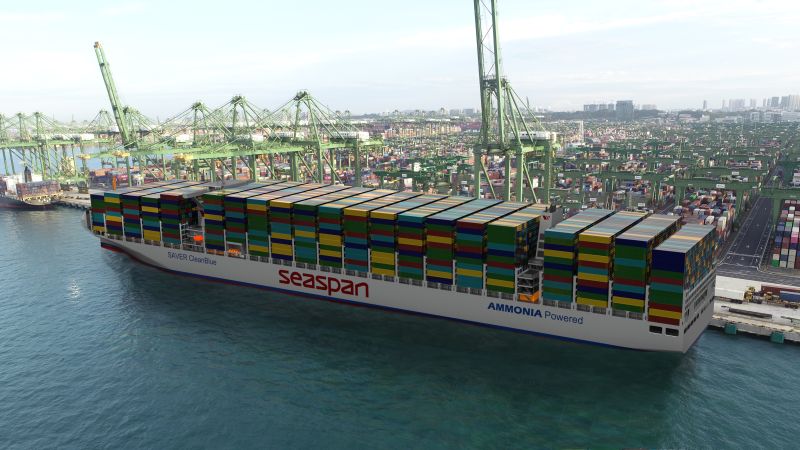 Seaspan’s new design for a 15,000 TEU, ammonia-powered container ship. Source: Mærsk Mc-Kinney Møller Center for Zero Carbon Shipping LinkedIn.