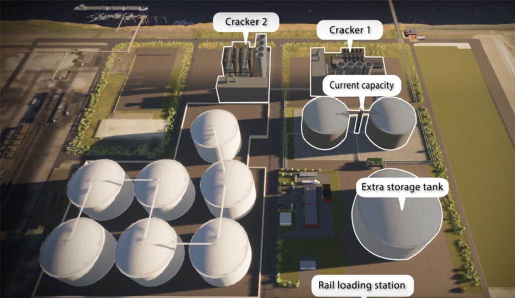 Design of the future Vesta Terminals site in Vlissingen, with an annual throughput capacity of two million tonnes of ammonia. Source: Proton Ventures.