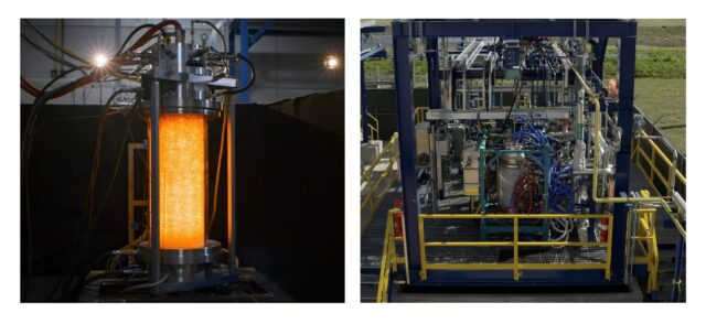 Syzygy’s light-powered reactor technology during testing at its Houston laboratories.