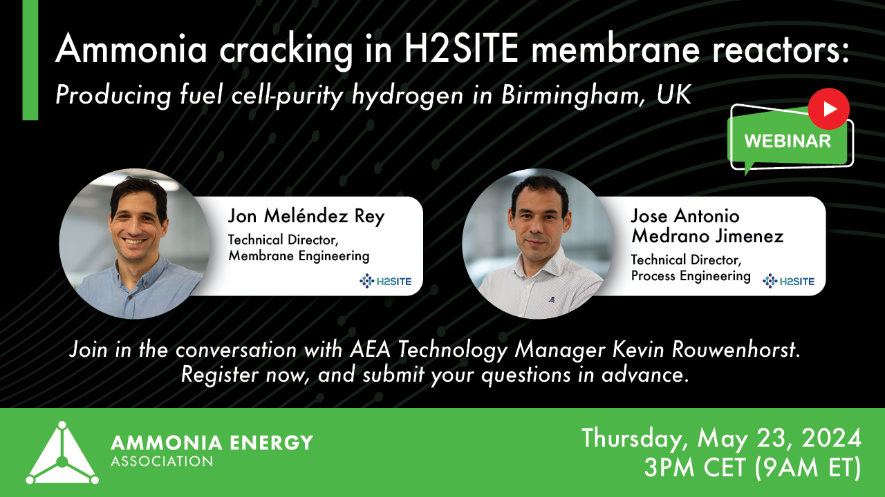 Ammonia cracking in H2SITE membrane reactors: producing fuel cell-purity hydrogen in Birmingham, UK
