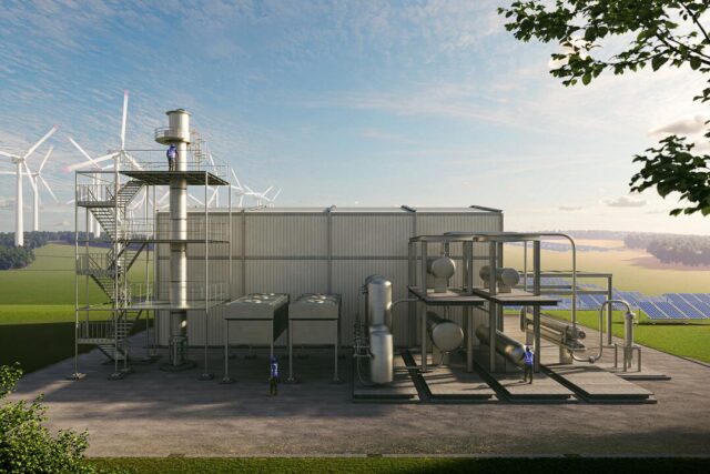 Graphic visualisation of a Stamicarbon renewable ammonia plant.